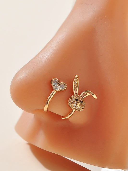Rhinestone Heart & Rabbit Nose Cuffs – 2PCS Set