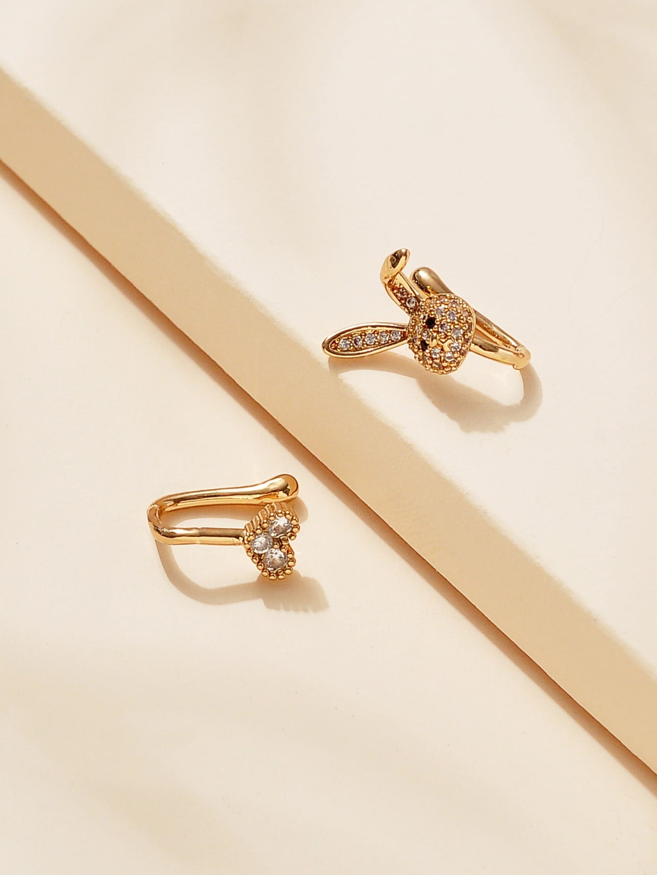 Rhinestone Heart & Rabbit Nose Cuffs – 2PCS Set