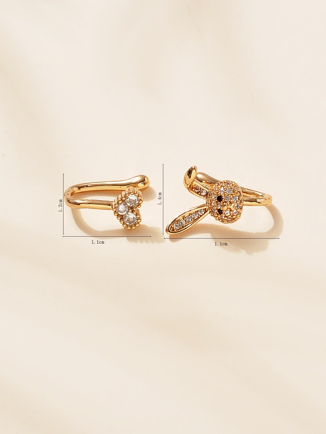 Rhinestone Heart & Rabbit Nose Cuffs – 2PCS Set