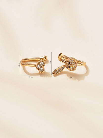 Rhinestone Heart & Rabbit Nose Cuffs – 2PCS Set