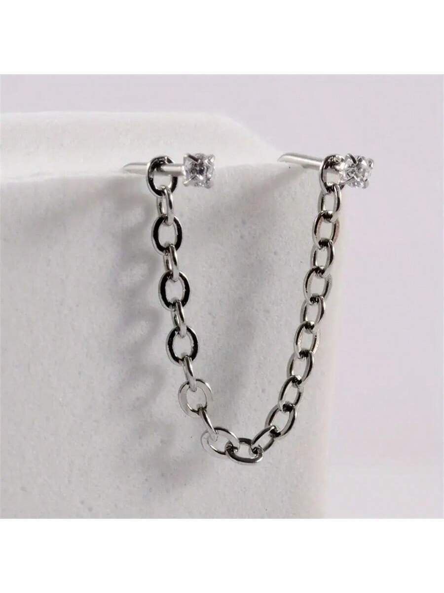 Opal Heart Double Nose Stud Chain – Stainless Steel