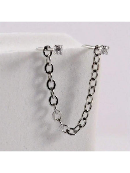 Opal Heart Double Nose Stud Chain – Stainless Steel