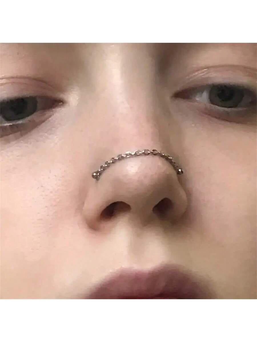 Opal Heart Double Nose Stud Chain – Stainless Steel