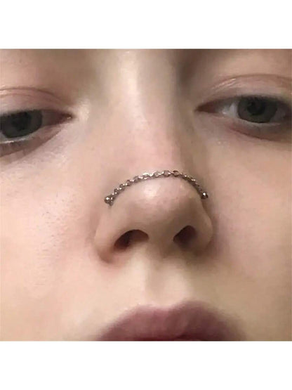 Opal Heart Double Nose Stud Chain – Stainless Steel
