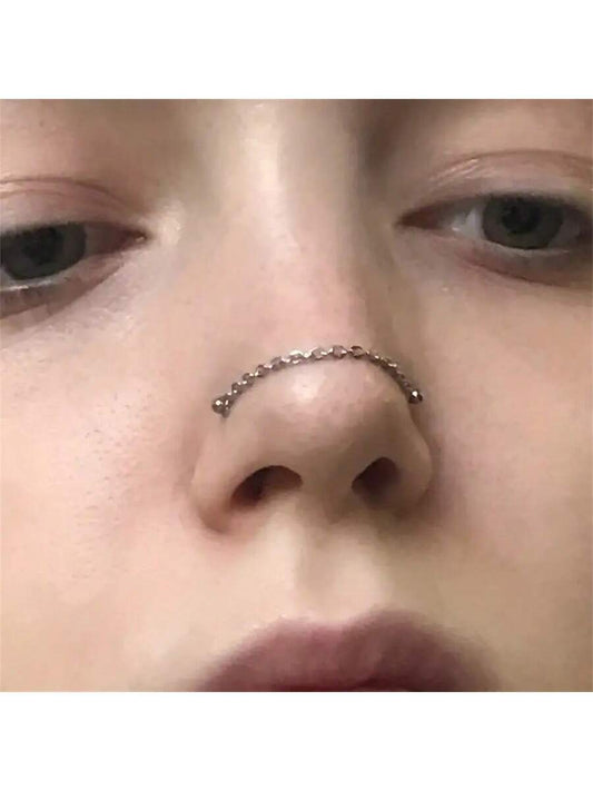 Opal Heart Double Nose Stud Chain – Stainless Steel