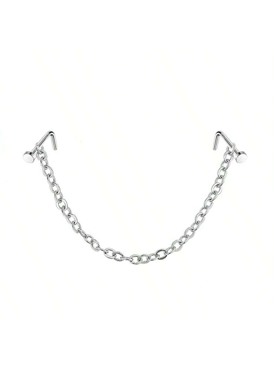 Opal Heart Double Nose Stud Chain – Stainless Steel