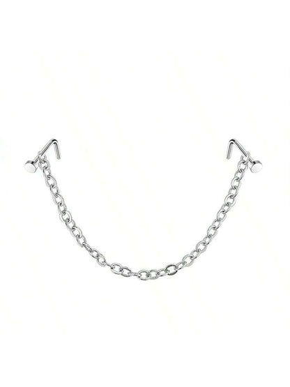 Opal Heart Double Nose Stud Chain – Stainless Steel