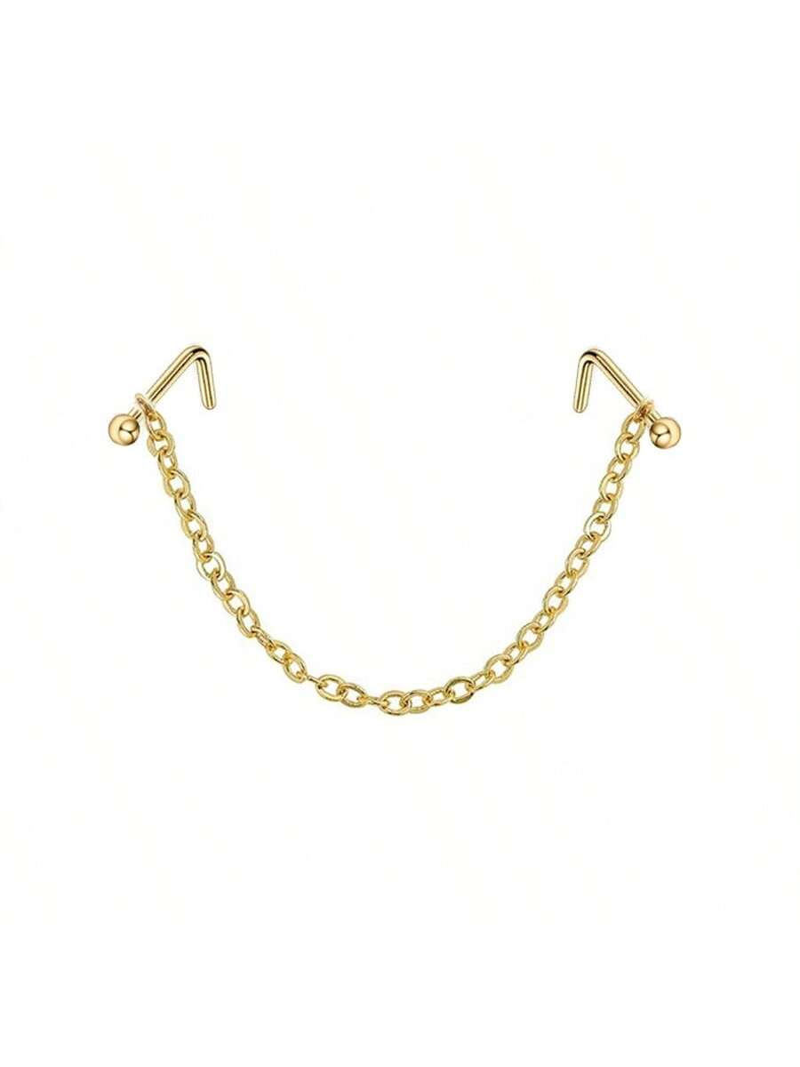 Opal Heart Double Nose Stud Chain – Stainless Steel
