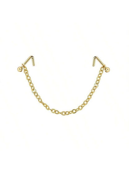 Opal Heart Double Nose Stud Chain – Stainless Steel