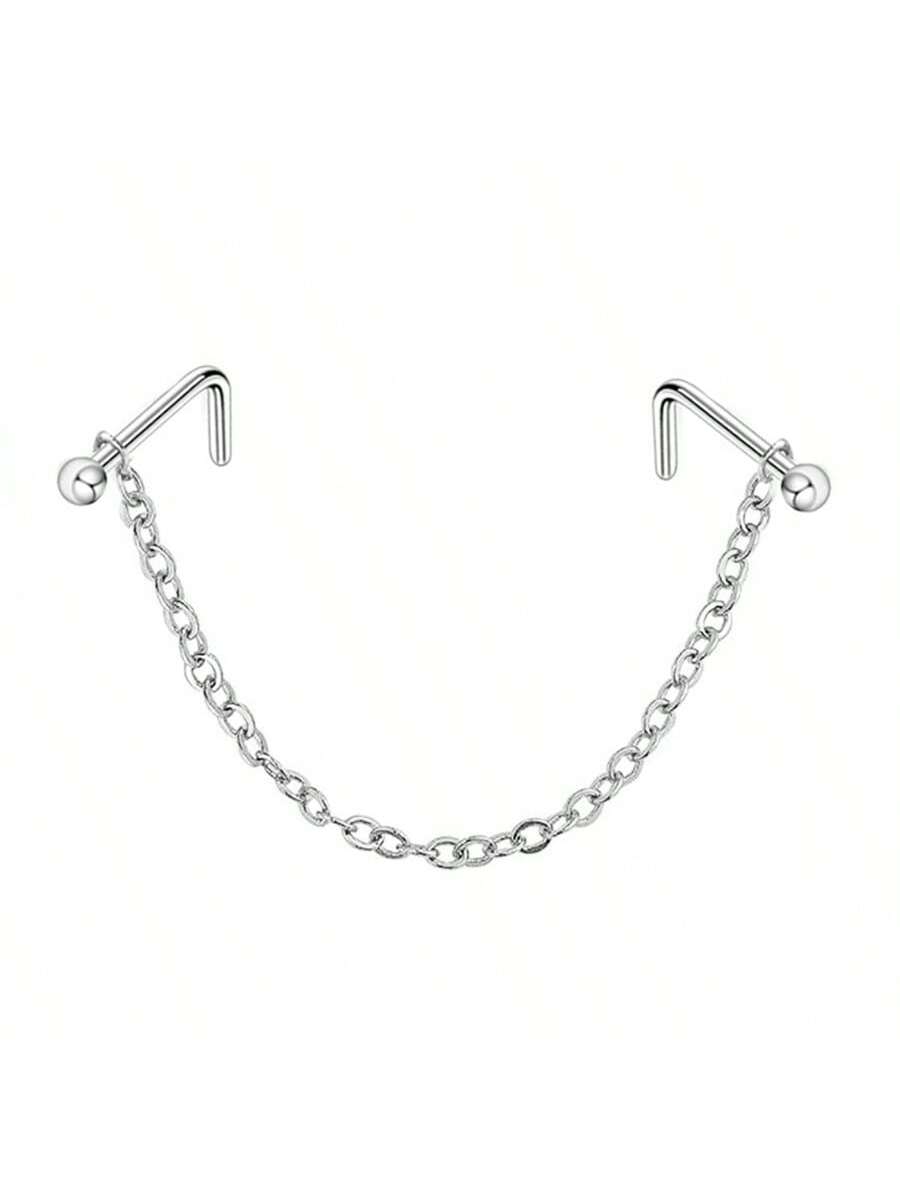 Opal Heart Double Nose Stud Chain – Stainless Steel