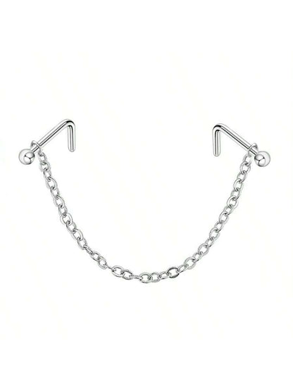 Opal Heart Double Nose Stud Chain – Stainless Steel