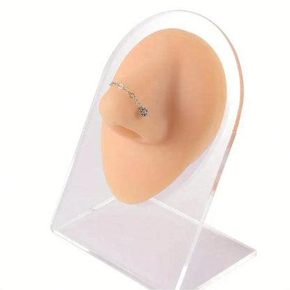 Opal Heart Double Nose Stud Chain – Stainless Steel