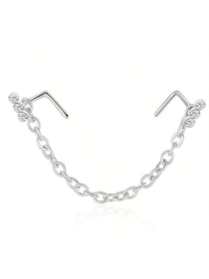 Opal Heart Double Nose Stud Chain – Stainless Steel