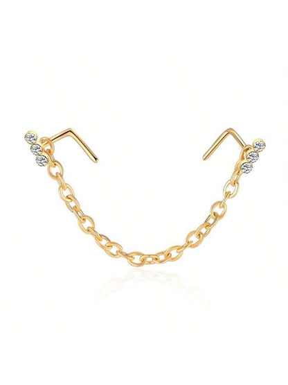 Opal Heart Double Nose Stud Chain – Stainless Steel