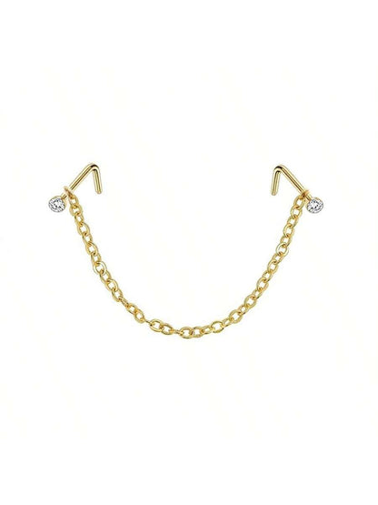 Opal Heart Double Nose Stud Chain – Stainless Steel