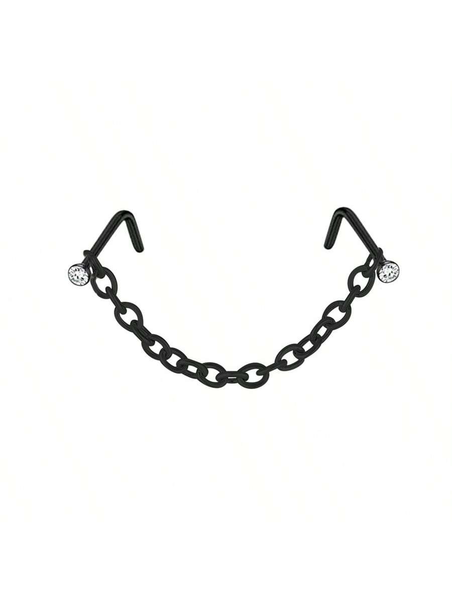 Opal Heart Double Nose Stud Chain – Stainless Steel