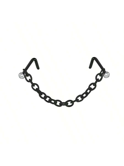 Opal Heart Double Nose Stud Chain – Stainless Steel