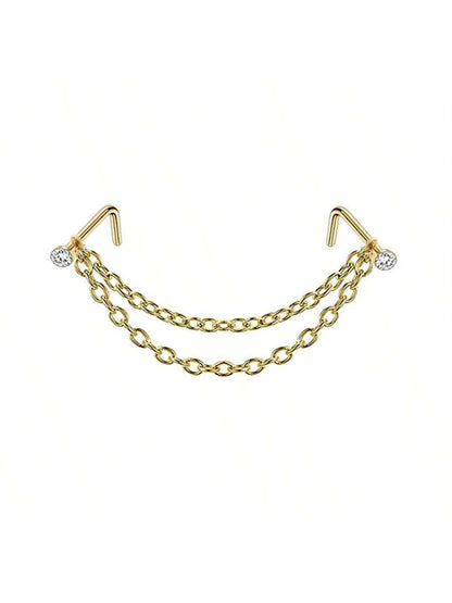 Opal Heart Double Nose Stud Chain – Stainless Steel