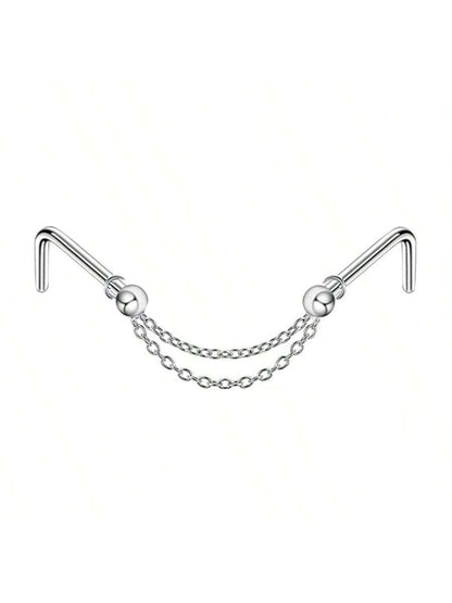 Opal Heart Double Nose Stud Chain – Stainless Steel