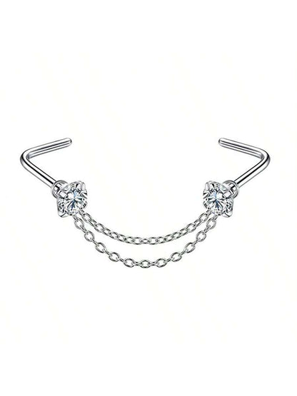 Opal Heart Double Nose Stud Chain – Stainless Steel