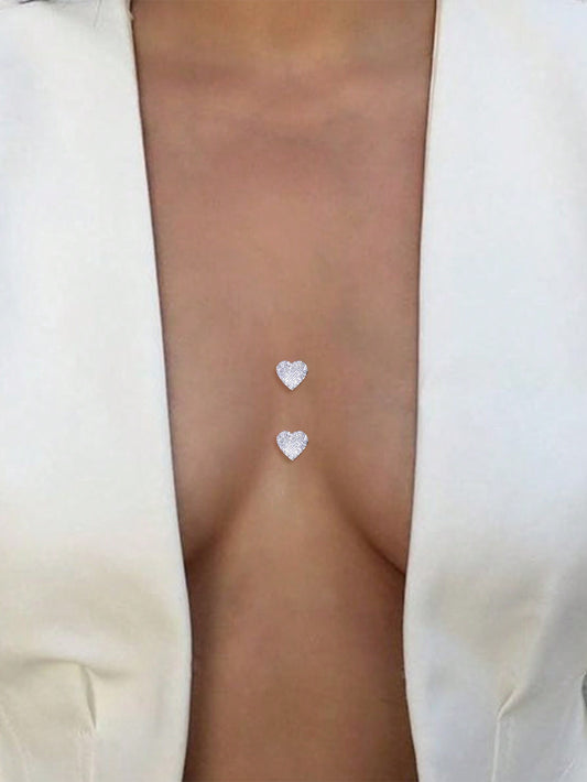 Silver Flower Rhinestone Breast Stickers – 2PCS