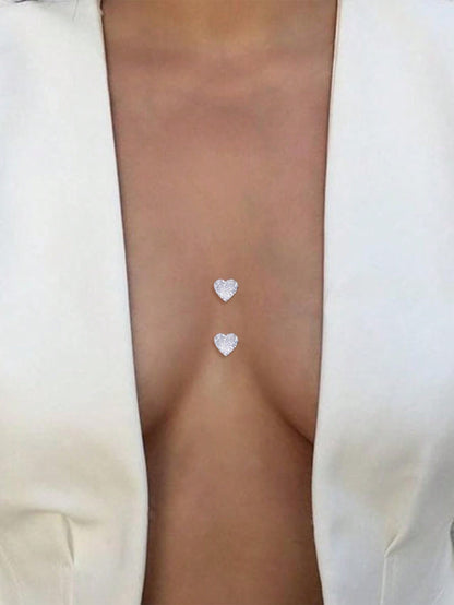 Silver Flower Rhinestone Breast Stickers – 2PCS