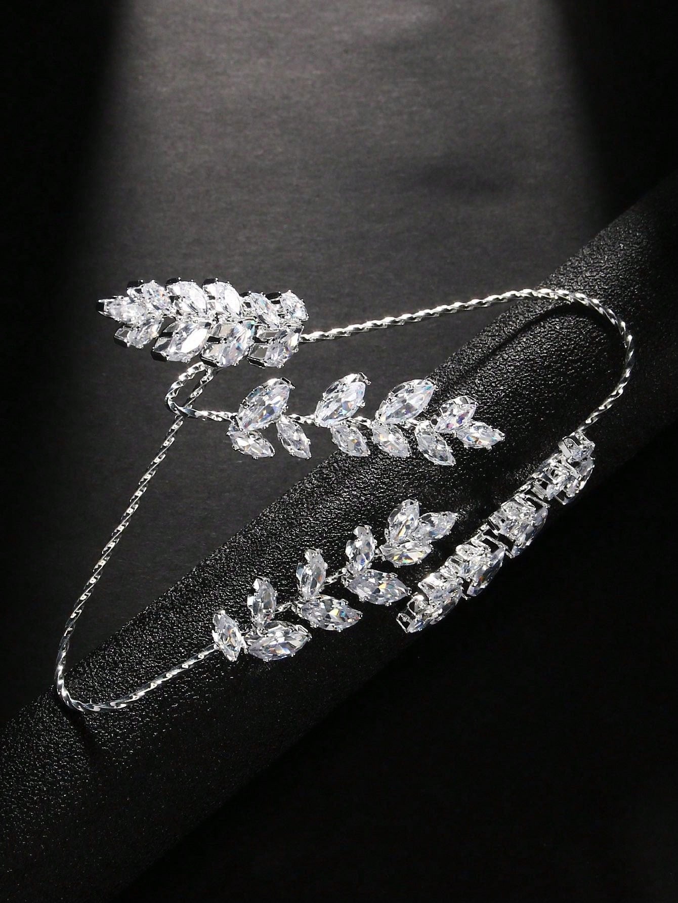 Bridal Crystal Leaf Hand Chain and Ring