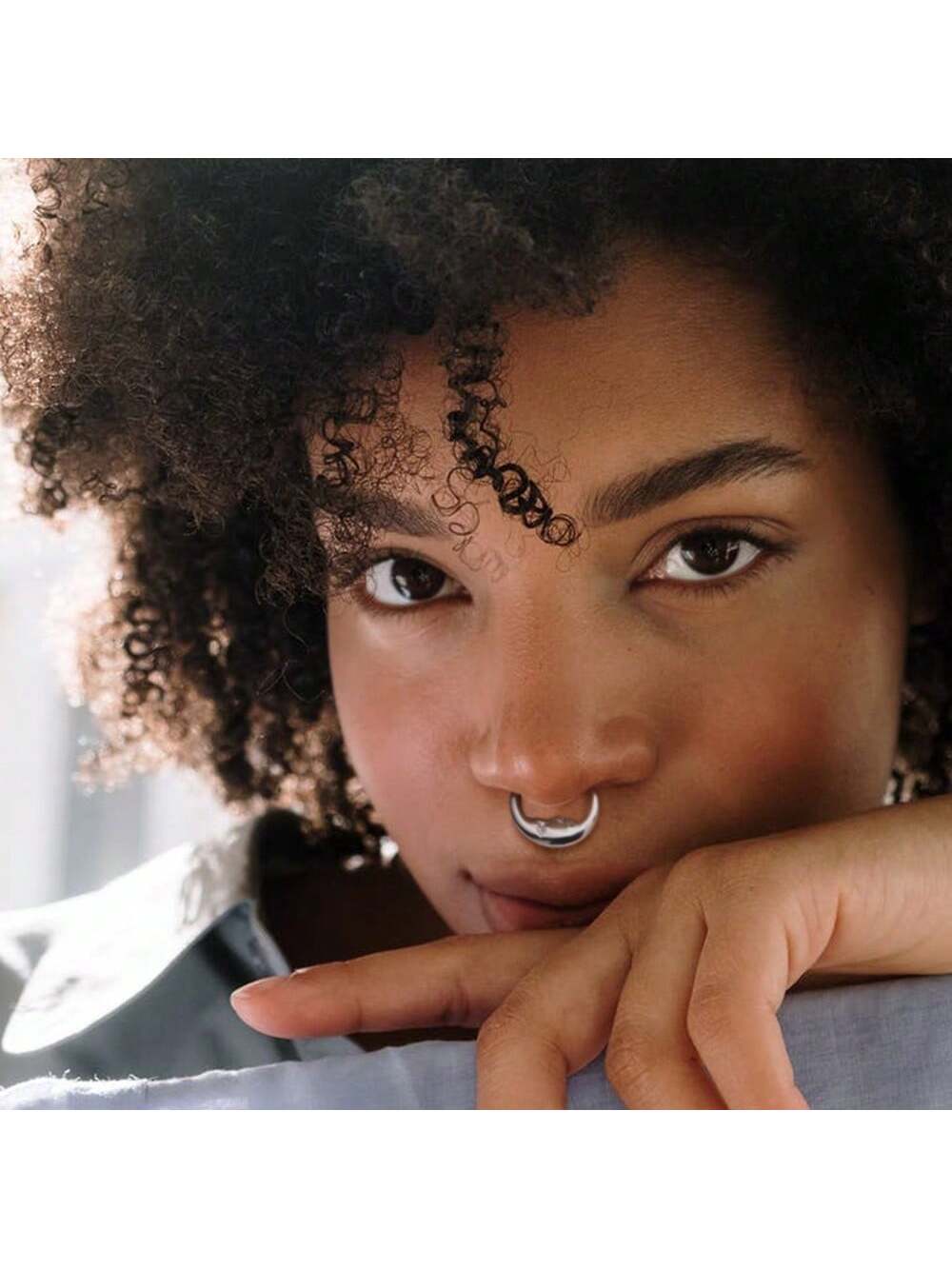 Titanium Moon Face Septum Ring – 16G