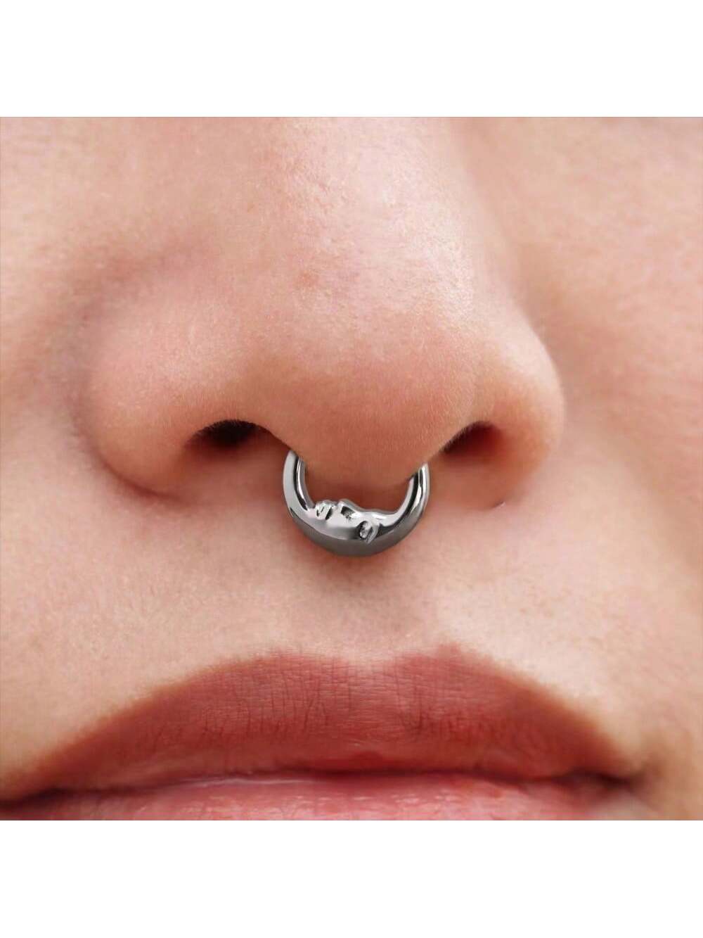 Titanium Moon Face Septum Ring – 16G