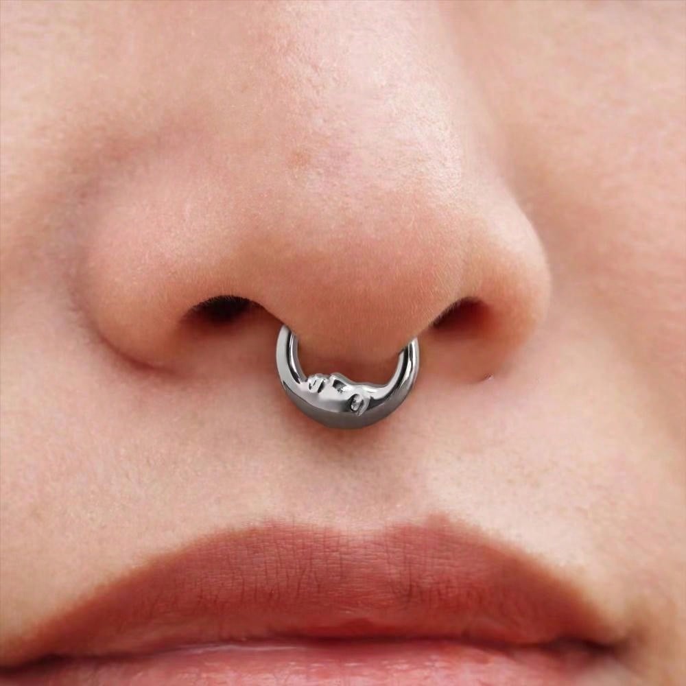 Titanium Moon Face Septum Ring – 16G