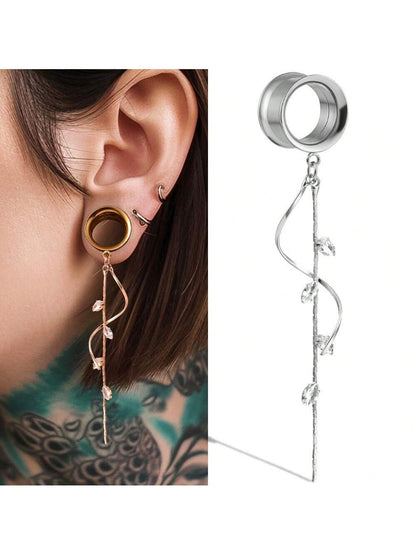 Stainless Steel Circle Dangle Ear Plugs with Chain – 2PCS