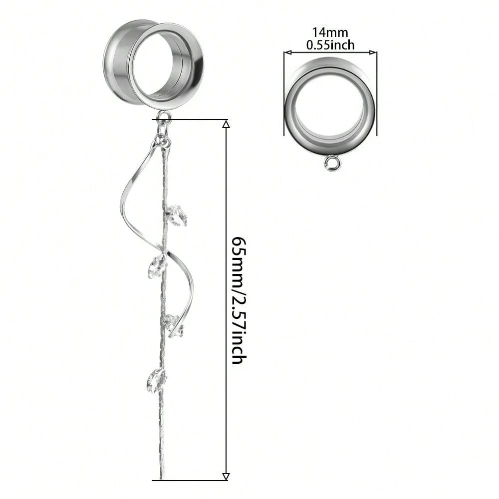 Stainless Steel Circle Dangle Ear Plugs with Chain – 2PCS