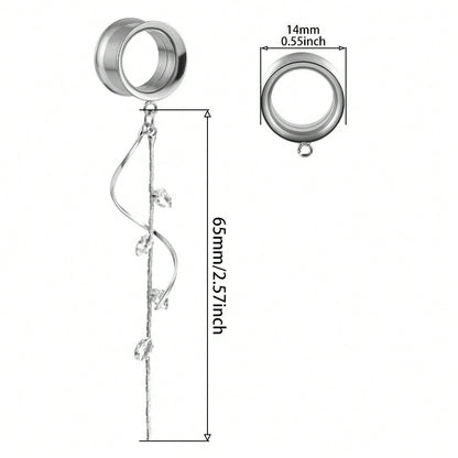 Stainless Steel Circle Dangle Ear Plugs with Chain – 2PCS