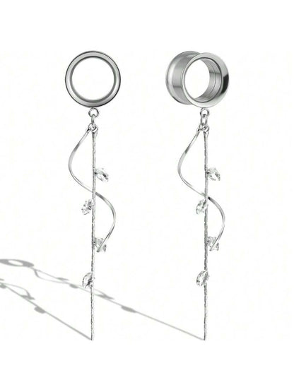 Stainless Steel Circle Dangle Ear Plugs with Chain – 2PCS