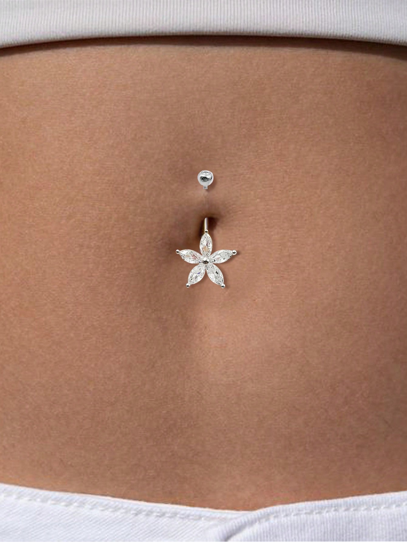 S925 Sterling Silver Floral Navel Ring Belly Botton Piercing