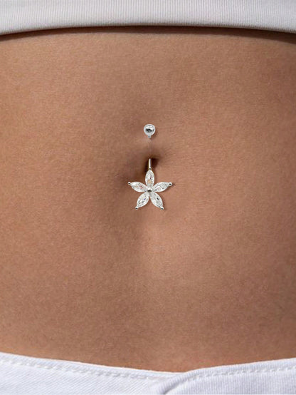 S925 Sterling Silver Floral Navel Ring Belly Botton Piercing