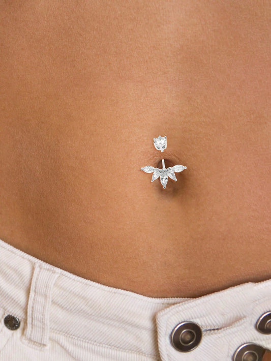 S925 Sterling Silver Floral Navel Ring Belly Botton Piercing