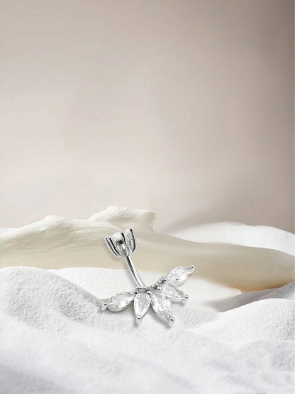 S925 Sterling Silver Floral Navel Ring Belly Botton Piercing