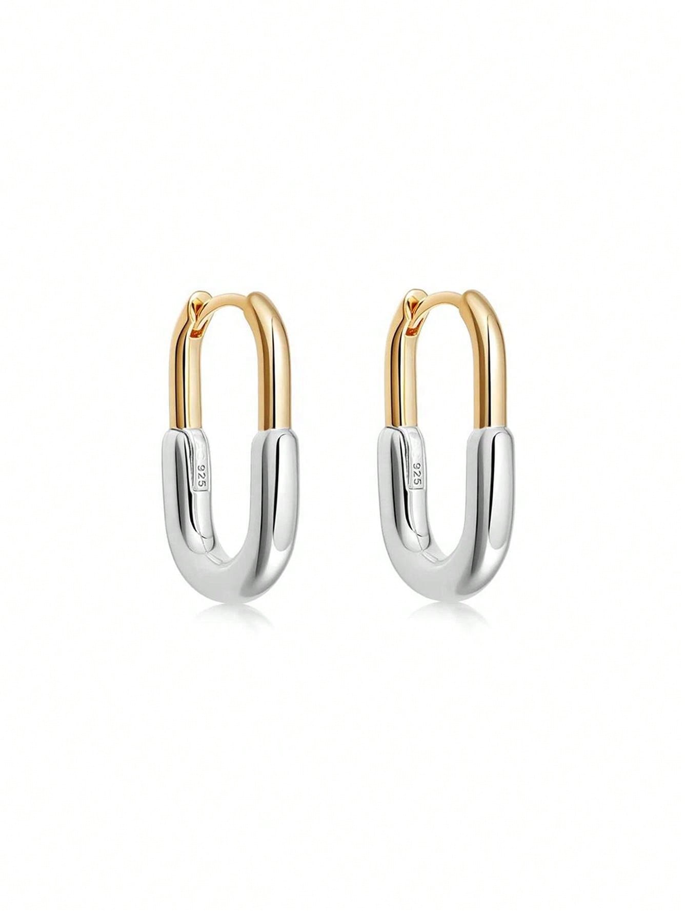 Elegant Two-Tone Geometric Hoop Earrings