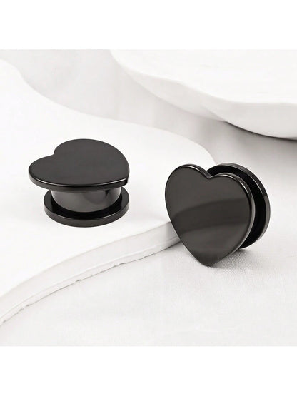 Elegant Heart Stainless Steel Ear Gauges – 2PCS