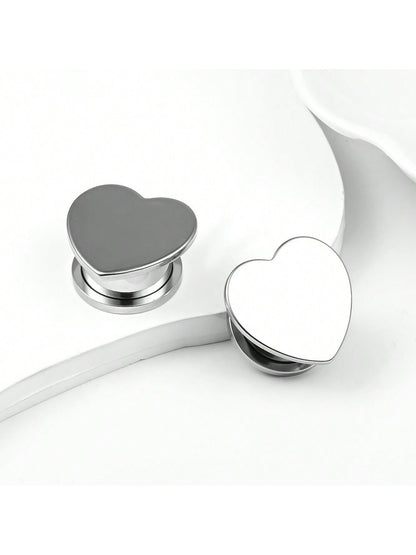 Elegant Heart Stainless Steel Ear Gauges – 2PCS