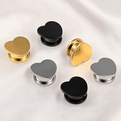 Elegant Heart Stainless Steel Ear Gauges – 2PCS