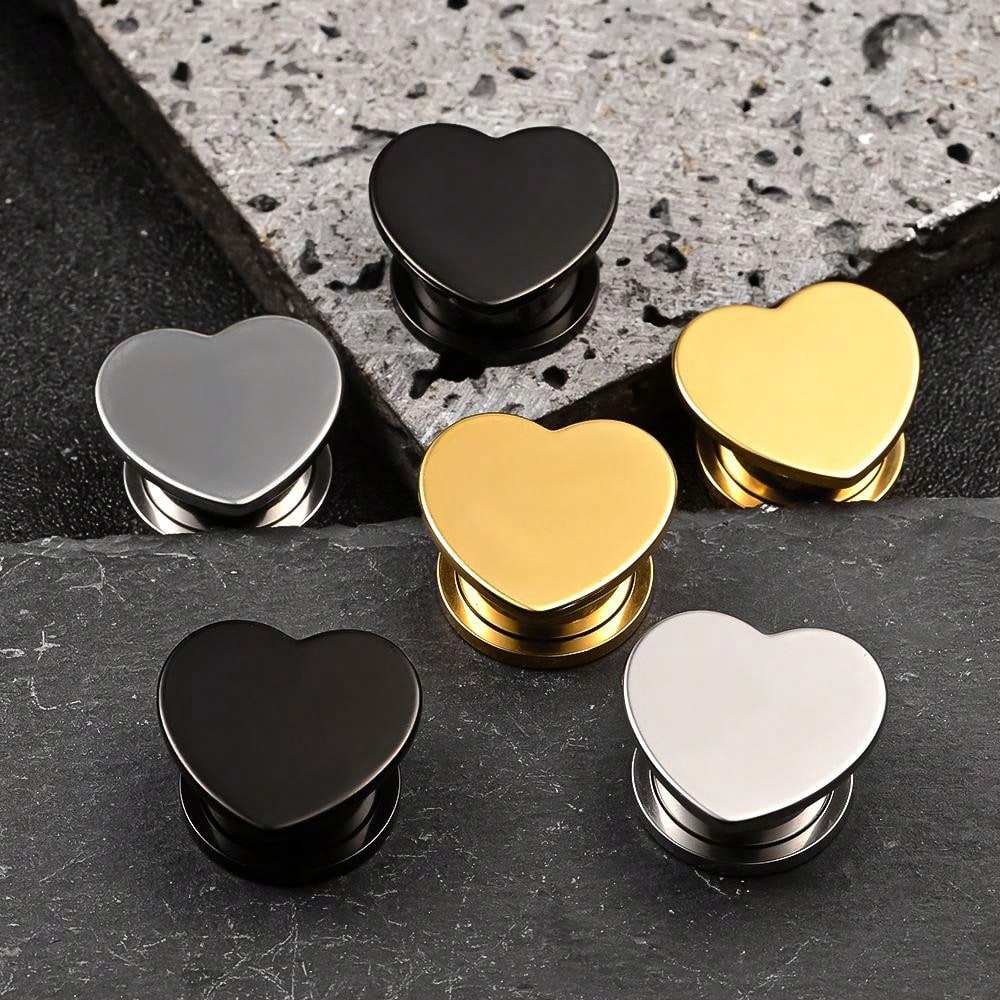 Elegant Heart Stainless Steel Ear Gauges – 2PCS