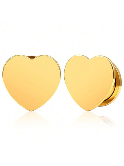 Elegant Heart Stainless Steel Ear Gauges – 2PCS