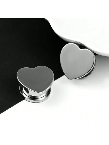 Elegant Heart Stainless Steel Ear Gauges – 2PCS