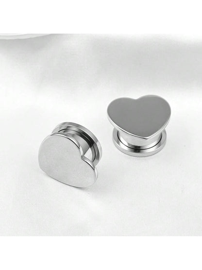 Elegant Heart Stainless Steel Ear Gauges – 2PCS