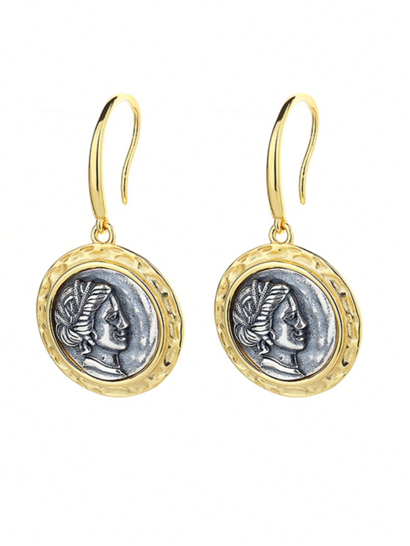 18K Gold-Plated Sterling Silver Goddess Coin Earrings