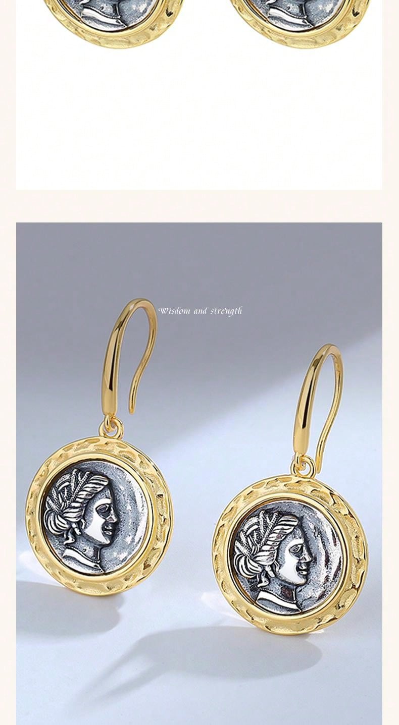 18K Gold-Plated Sterling Silver Goddess Coin Earrings