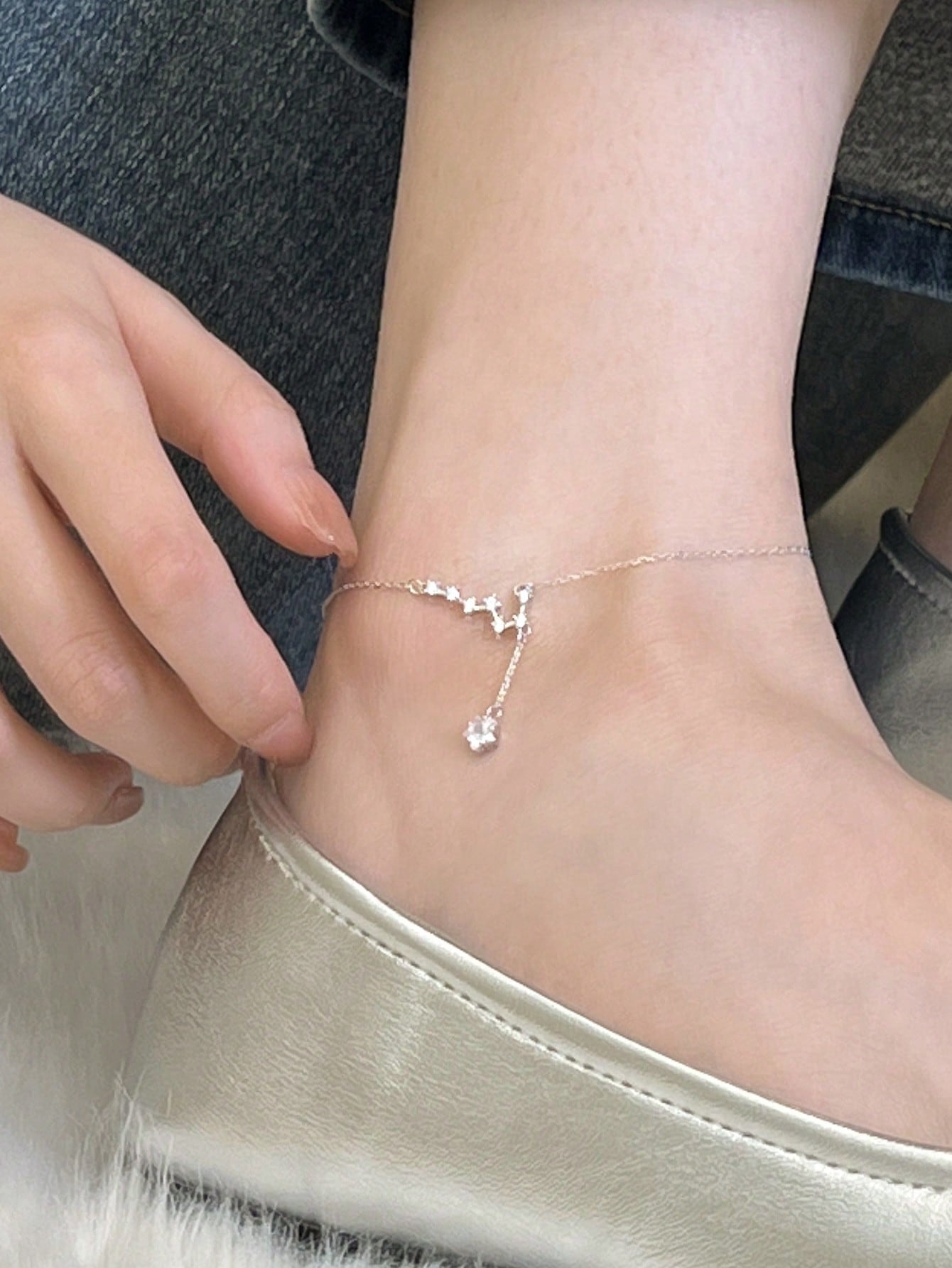 Sterling Silver Big Dipper CZ Anklet