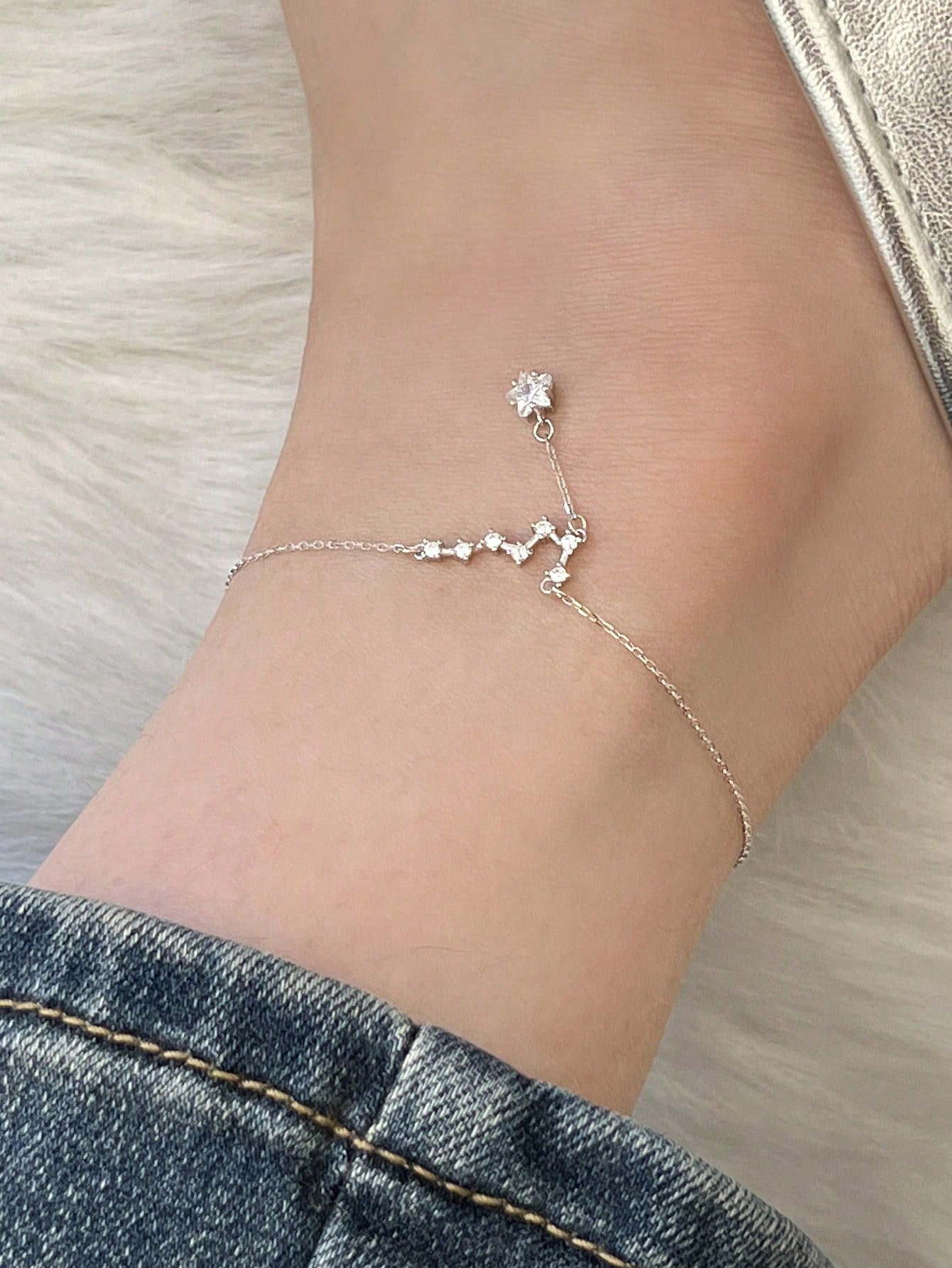 Sterling Silver Big Dipper CZ Anklet